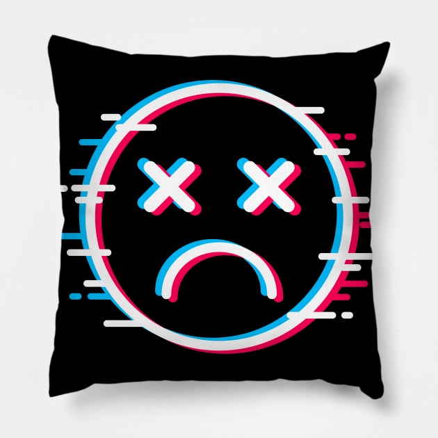 Glitch Face Dead Sad Pillow by machmigo