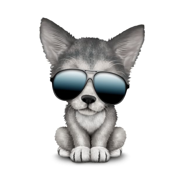 Cute Baby Wolf Cub Wearing Sunglasses by jeffbartels