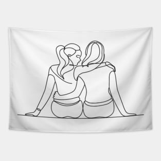 Minimalist Illustration of a Lesbian Couple in Love Tapestry