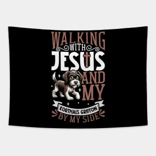 Jesus and dog - Wirehaird pointing griffon Tapestry