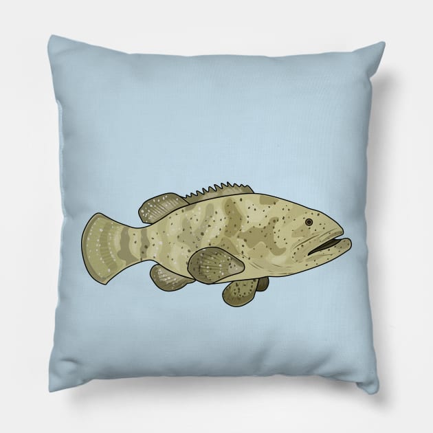 Grouper fish cartoon illustration Pillow by Miss Cartoon