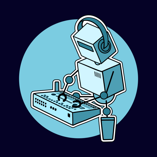 Robot Playing Drum Machine (pocket print size) by Atomic Malibu