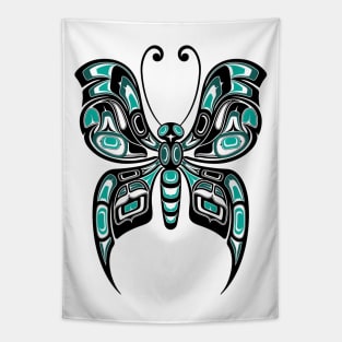 Teal Blue and Black Haida Spirit Butterfly Tapestry