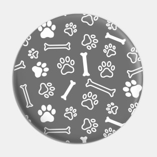 Pet - Cat or Dog Paw Footprint and Bone Pattern in Inverted Grey Tones Pin