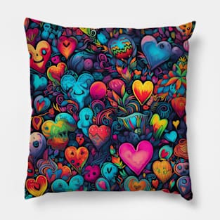 Psychedelic hearts in pattern Pillow