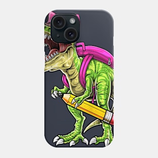 Funny Back To School T-Rex wearing a School Bag and Carrying pencil Phone Case