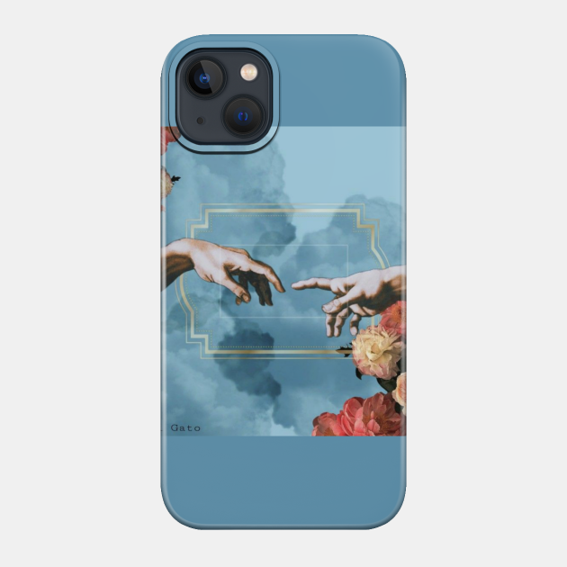 Aesthetics, The Creation of Adam, "The Touch", light academia, dark academia, blue, flowers - Aesthetic - Phone Case