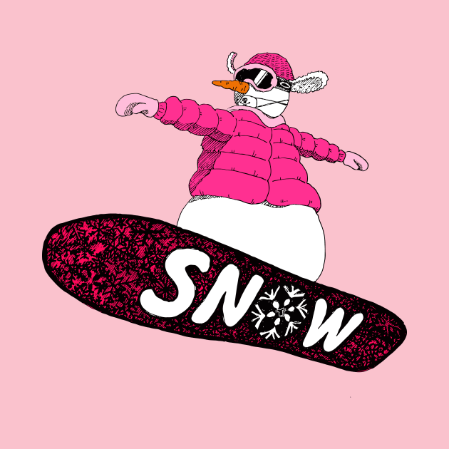 snowman on the board (pink) by justduick