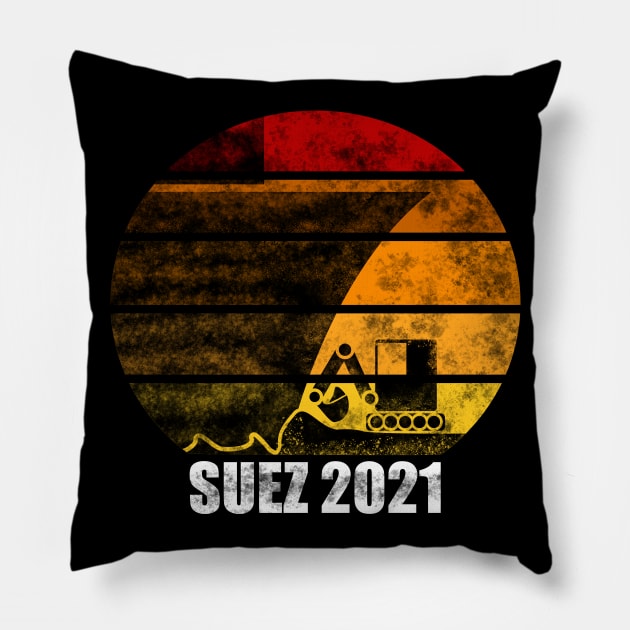 Ship Stuck Suez Canal Digger Distressed Sunset Pillow by doodlerob