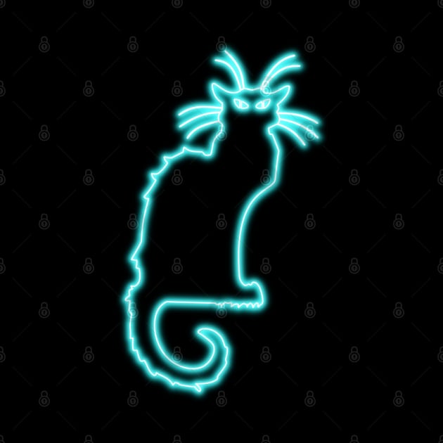 Blue Neon Chat Noir - Black Cat - Art Nouveau: by la chataigne qui vole ⭐⭐⭐⭐⭐