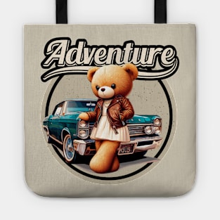 retro adventure car teddy bear Tote