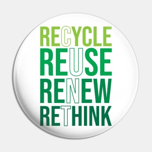 Recycle Reuse Renew Rethink Crisis Environmental Activism Pin