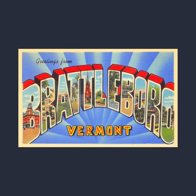 Greetings from Brattleboro Vermont - Vintage Large Letter Postcard by Naves