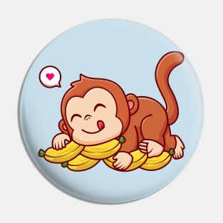 Cute Monkey Laying On Banana Cartoon Pin