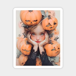 Halloween Pumpkin Girl Magnet