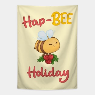 Hap Bee Holiday Cute Bee Carrying Christmas Berry Tapestry