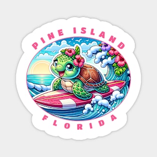 Pine Island Florida Girls Cute Surfing Sea Turtle Magnet