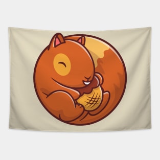 Cute Squirrel Holding Acorn Nut Tapestry