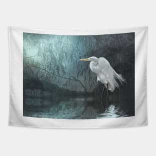 Great Egret in moonlight Tapestry