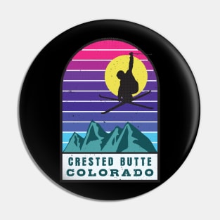 Ski Crested Butte Colorado Retro Sunset Pin