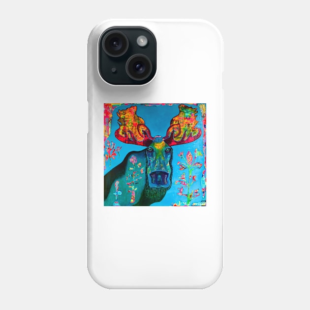 Moose in Colorful Forest Phone Case by Leslie Pino Durant