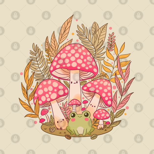 Cottagecore Aesthetic Frog With Mushrooms by YaraGold