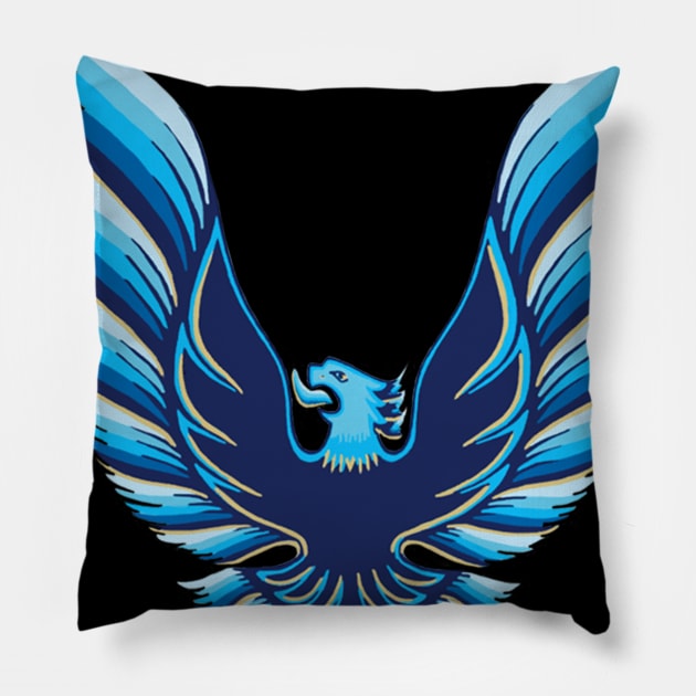 Pontiac Firebird Trans AM Logo (Blue) on chest and back Pillow by Permages LLC