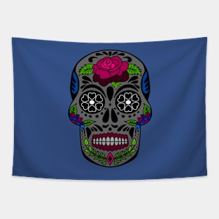 Dark Grey Sugar Skull with Magenta Rose Tapestry