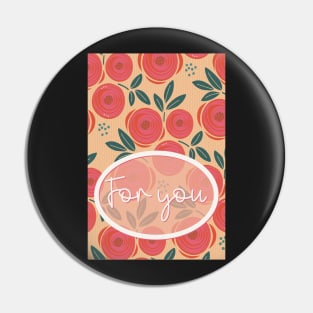 Greeting card For you. Roses are red, abstract pattern with red roses on a yellow striped bottom Pin