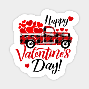 Happy Valentine's Day Heart Shape Red Plaid Truck Magnet