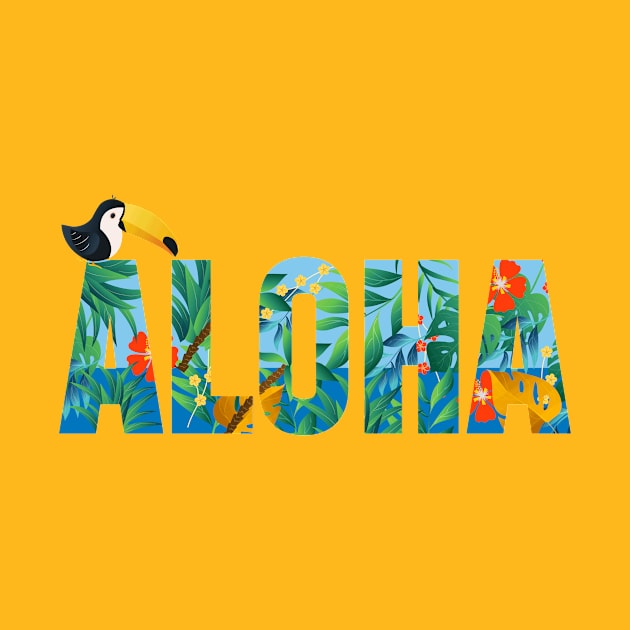 Aloha Hawaiian Flower and Toucan Design by bluerockproducts