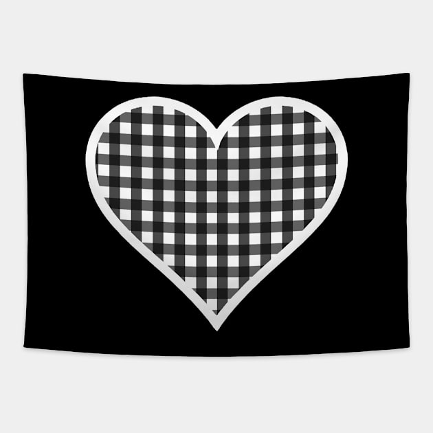 White and Black Gingham Heart Tapestry by bumblefuzzies