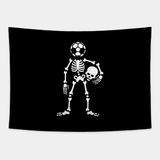 skeleton soccer ball head holding skull hooligan Halloween Tapestry