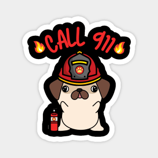 Firefighter Pug Magnet