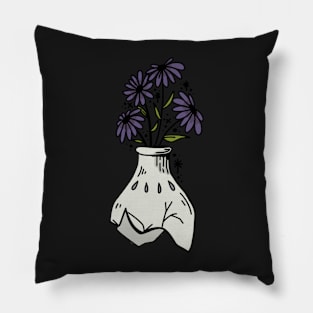 Dark Purple Flowers in Broken Vase Pillow