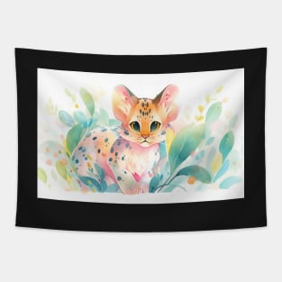 Whimsical Jungle Cat Watercolor Illustration Tapestry