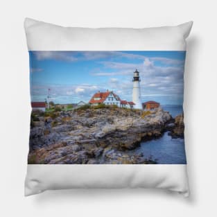 Portland Head Lighthouse Maine Rugged Landscape Pillow