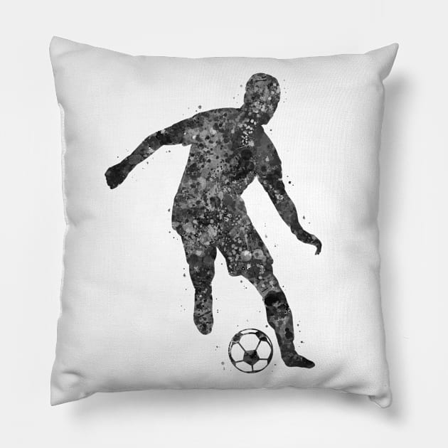 Soccer player black and white Pillow by Yahya Art