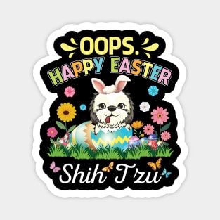 Shih Tzu Dog Bunny Costume Playing Flower Eggs Happy Easter Magnet