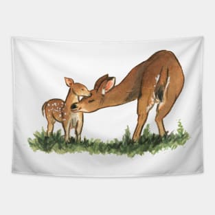 Deer mom with puppy Tapestry