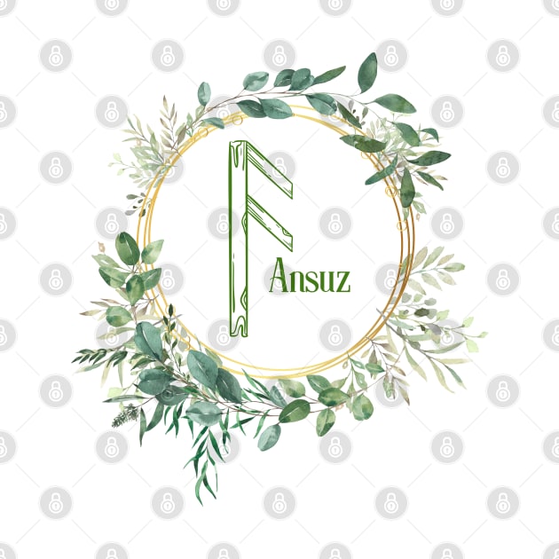 Ansuz Rune Nordic Futhark Flower Wreath Runic by Witchy Ways