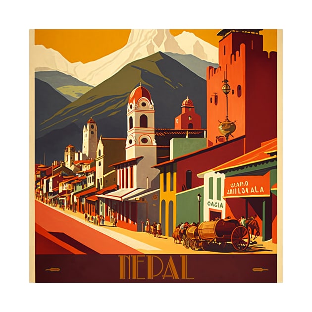 Nepal Vintage Travel Art Poster by OldTravelArt