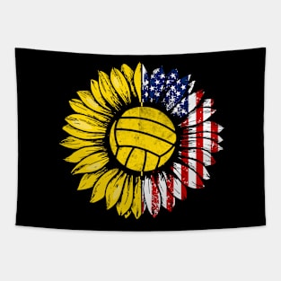 Sunflower American Flag Volleyball Lover Gifts 4th Of July Tapestry