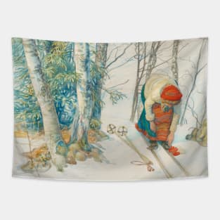 Girl on Skis by Carl Larsson Tapestry