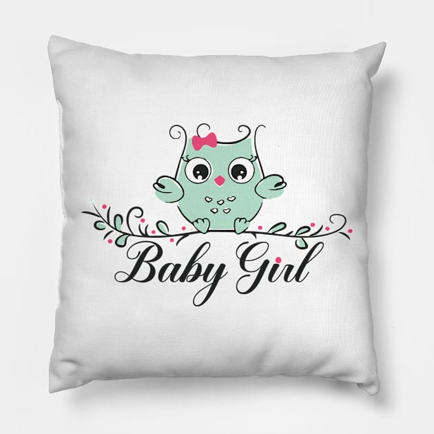 Baby girl cute owl Pillow by Abuewaida 