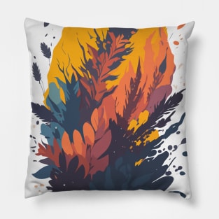 Abstract floral illustration with watercolor blots and leaves Pillow
