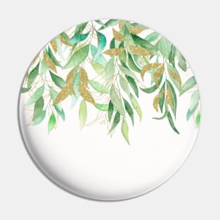 Eucalyptus watercolor Greenery Leaves With Gold Foil Pin