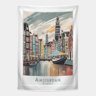 Vintage Amsterdam Netherlands Canal Serenity Tapestry