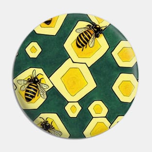 Geometric Honey Bee & Honeycomb Pattern Pin