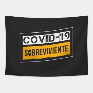 Covid-19 Sobreviviente White/Yellow (Coronavirus Survivor, Spanish Edition) Tapestry